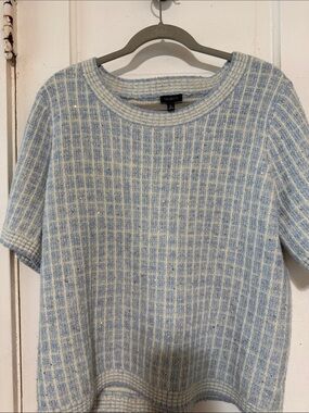 Talbots Blue & Cream Short-Sleeve Ribbed Knit Sweater